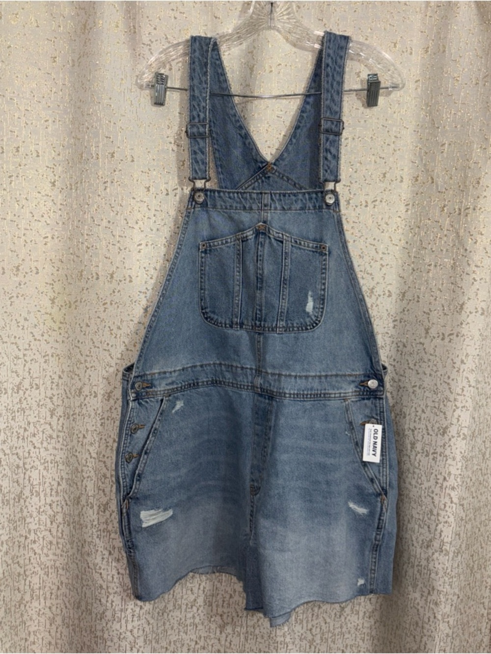 Old Navy Womens Blue Denim Bib Overalls Shortalls Raw Hem, NWT, Size XL